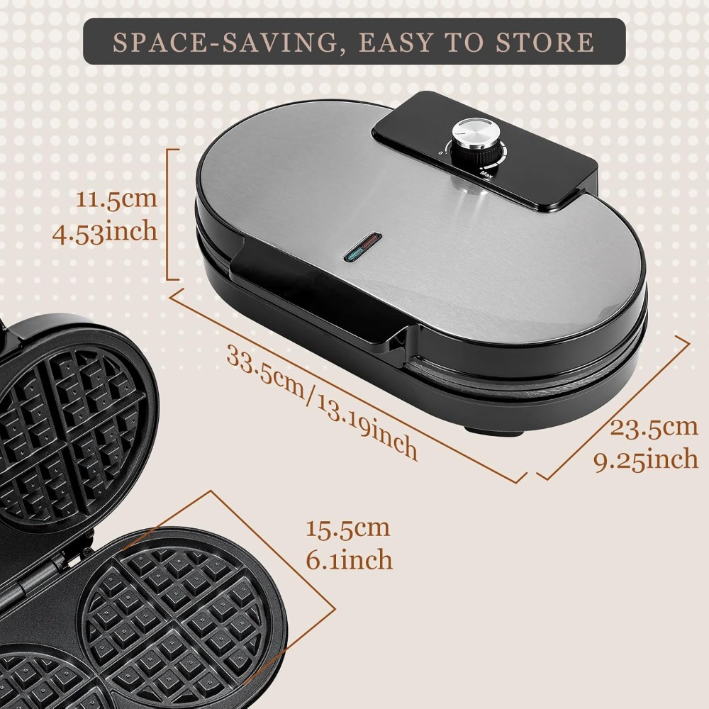 1200W Double Waffle Maker 6 In - Waffle Iron Belgian のレビューと価格