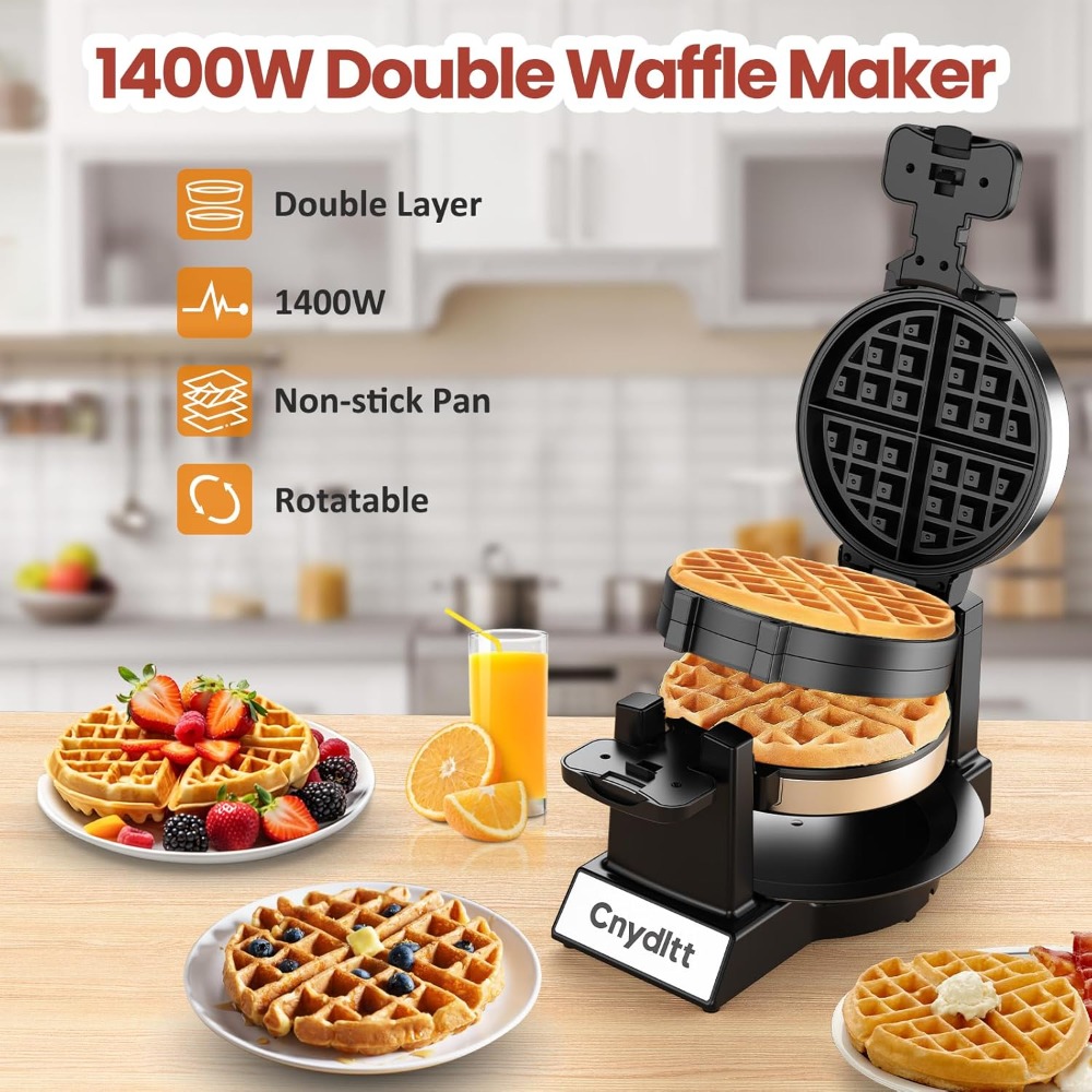 1400W Rotating Belgian Waffle  - Waffle Iron Belgian のレビューと価格